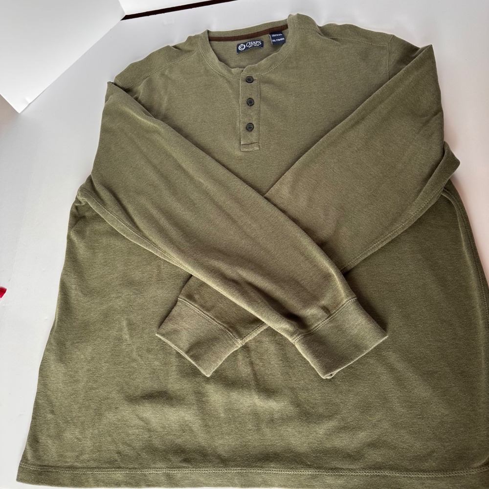 Chaps Men's XXL Henley Long Sleeve Casual Shirt Olive Green